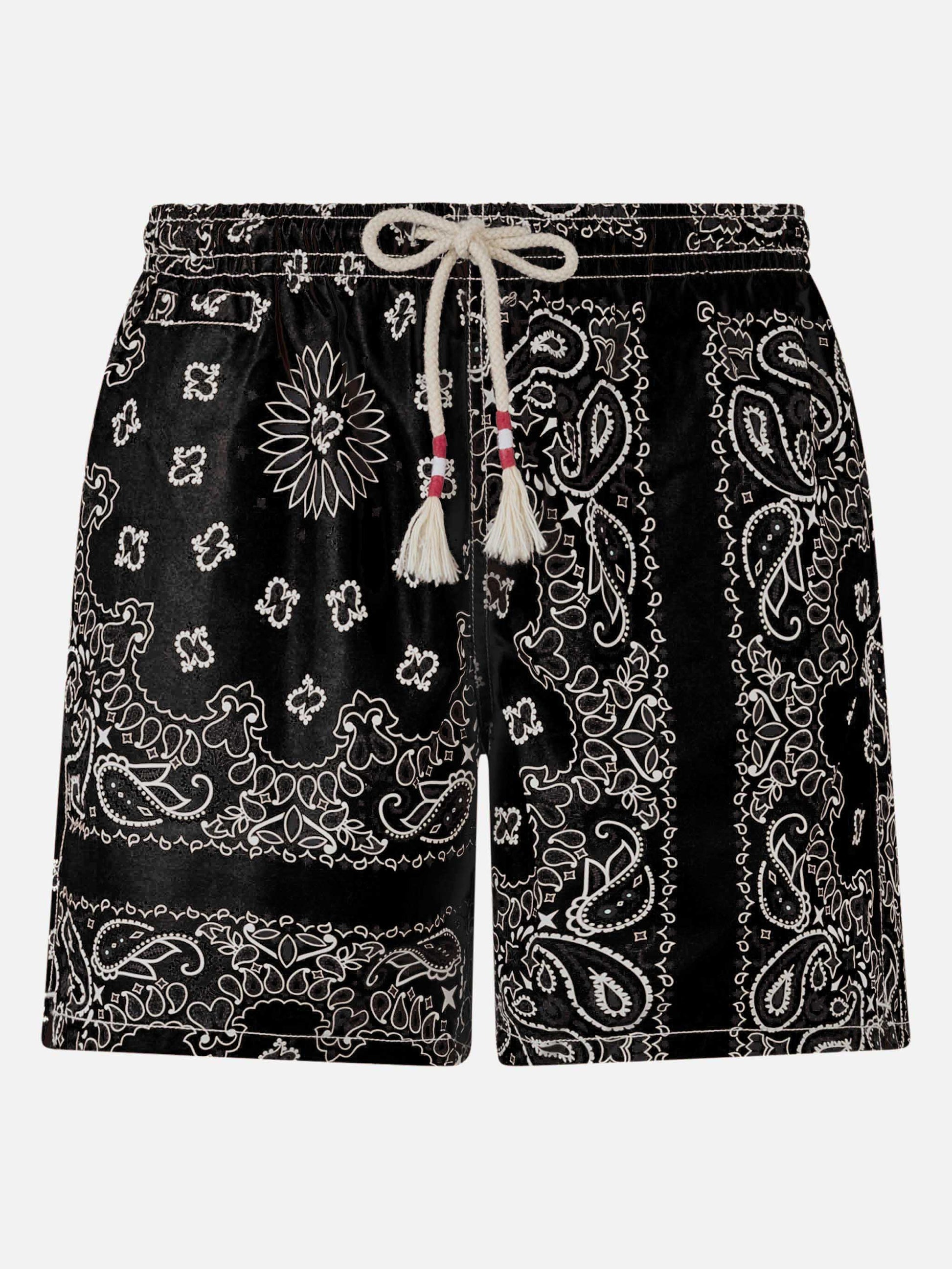 Mid-length swim-shorts Caprese with black bandanna print - MC2 Saint Barth