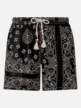 Mid-length swim-shorts Caprese with black bandanna print - MC2 Saint Barth