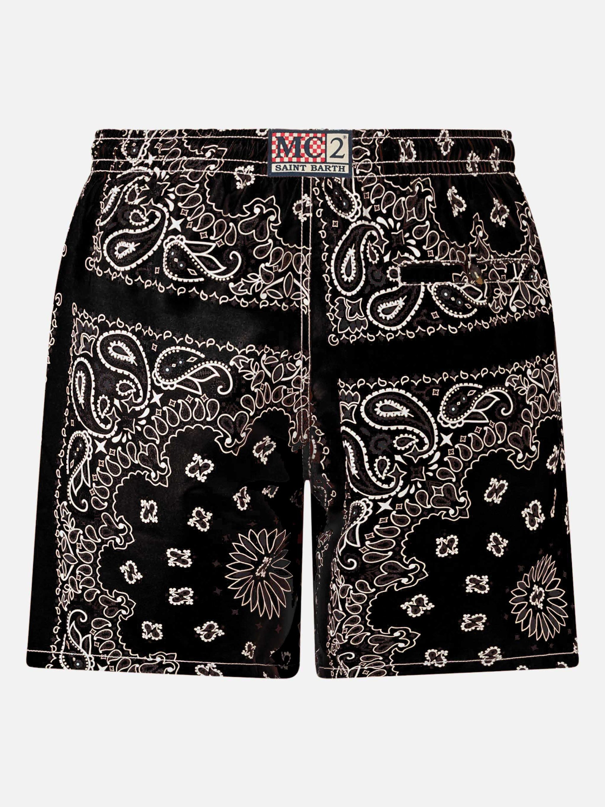 Mid-length swim-shorts Caprese with black bandanna print - MC2 Saint Barth