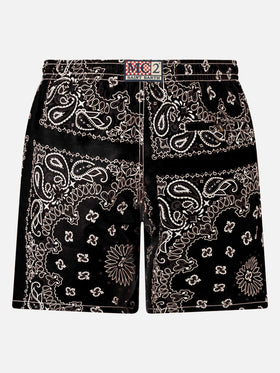 Mid-length swim-shorts Caprese with black bandanna print - MC2 Saint Barth