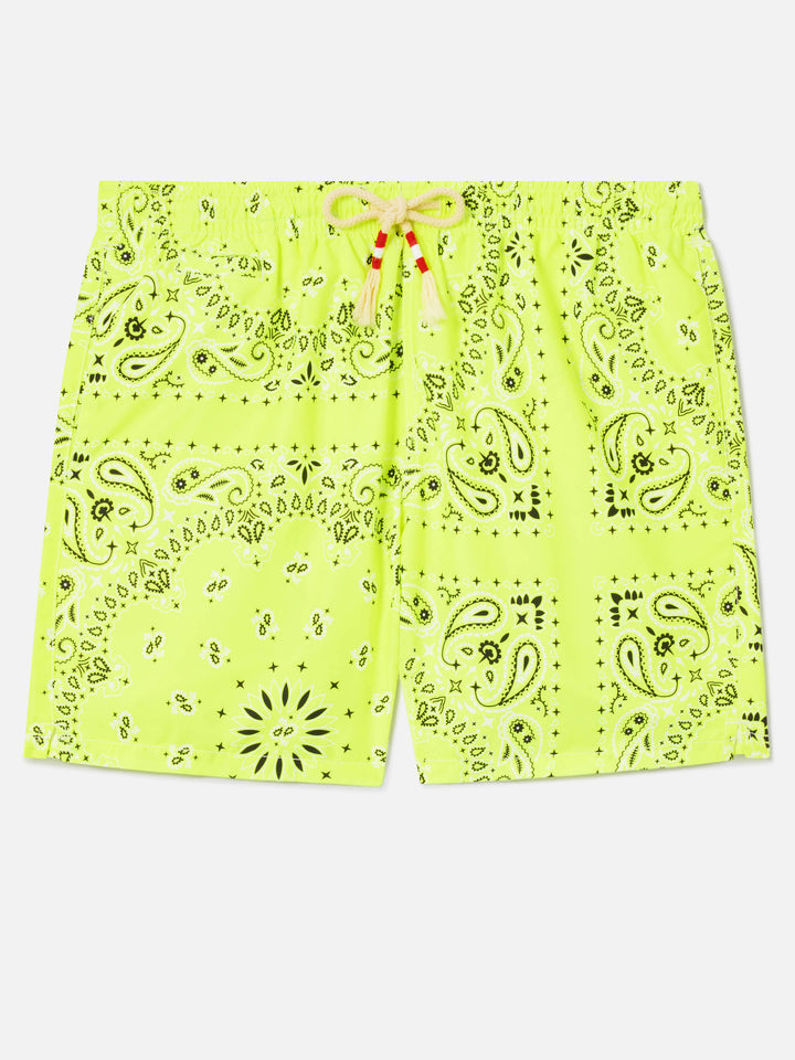 Costume mare Caprese stampa bandana giallo fluo