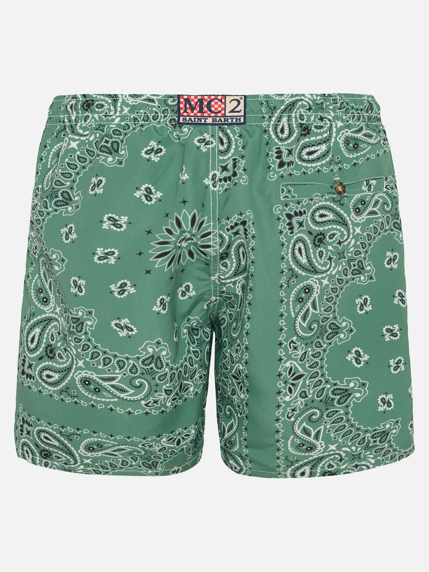 Mittellange Badeshorts Caprese mit militärgrünem Bandanna-Print