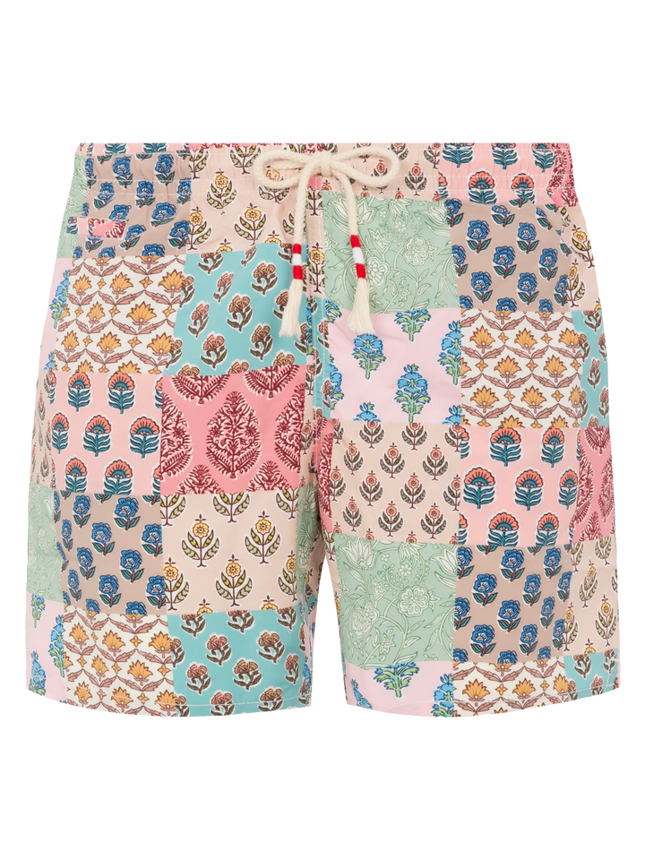Mid-length swim-shorts Caprese with flower patch print