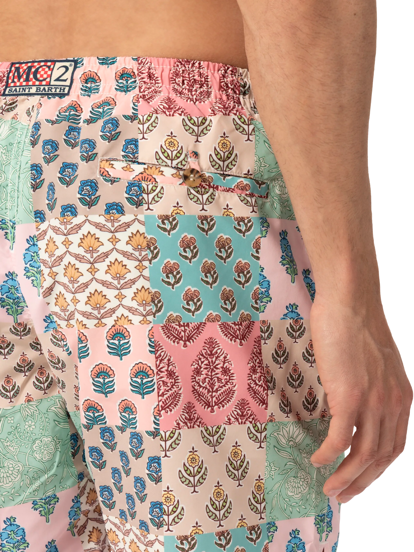 Mid-length swim-shorts Caprese with flower patch print - MC2 Saint Barth
