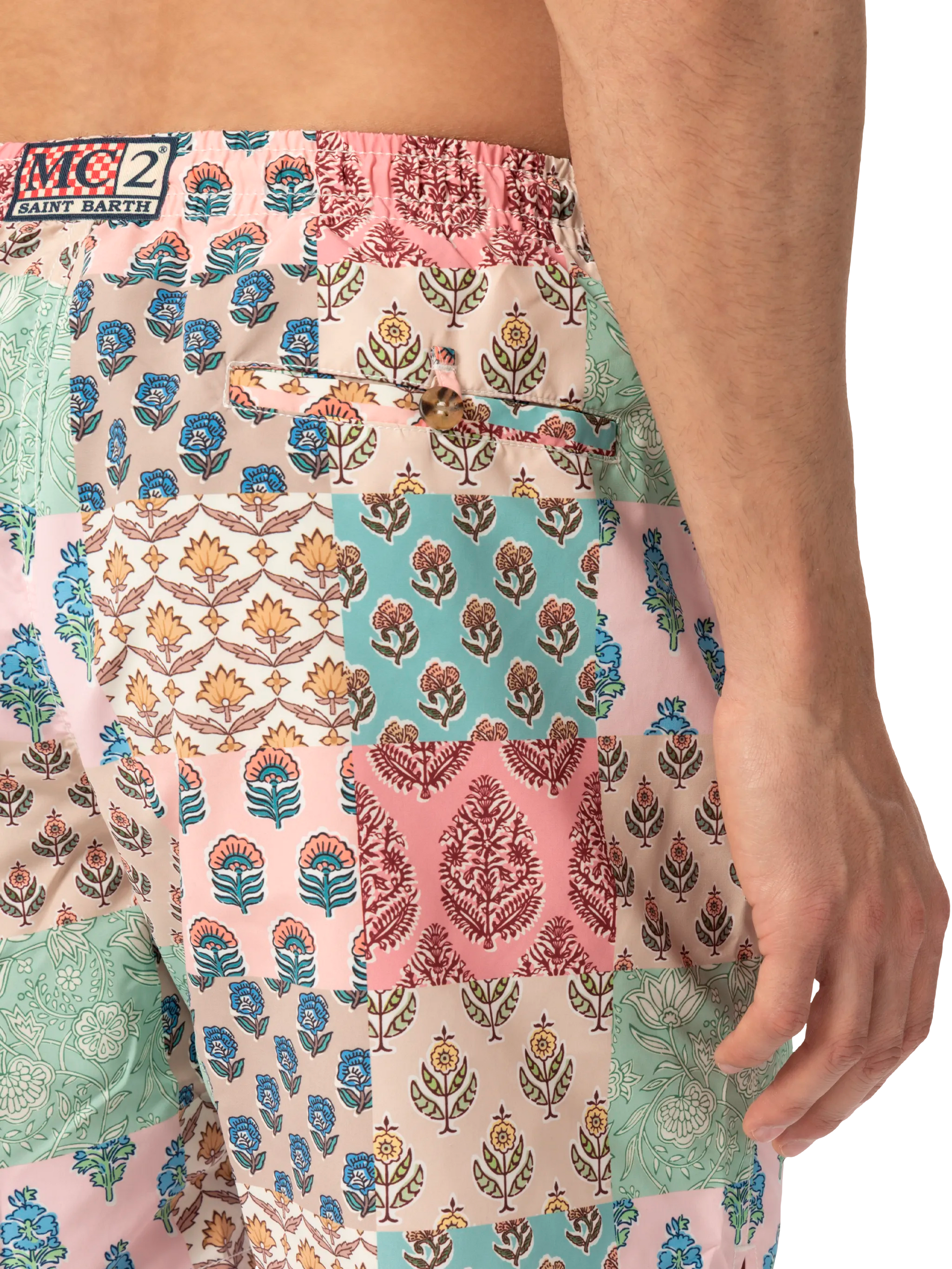 Mid-length swim-shorts Caprese with flower patch print - MC2 Saint Barth