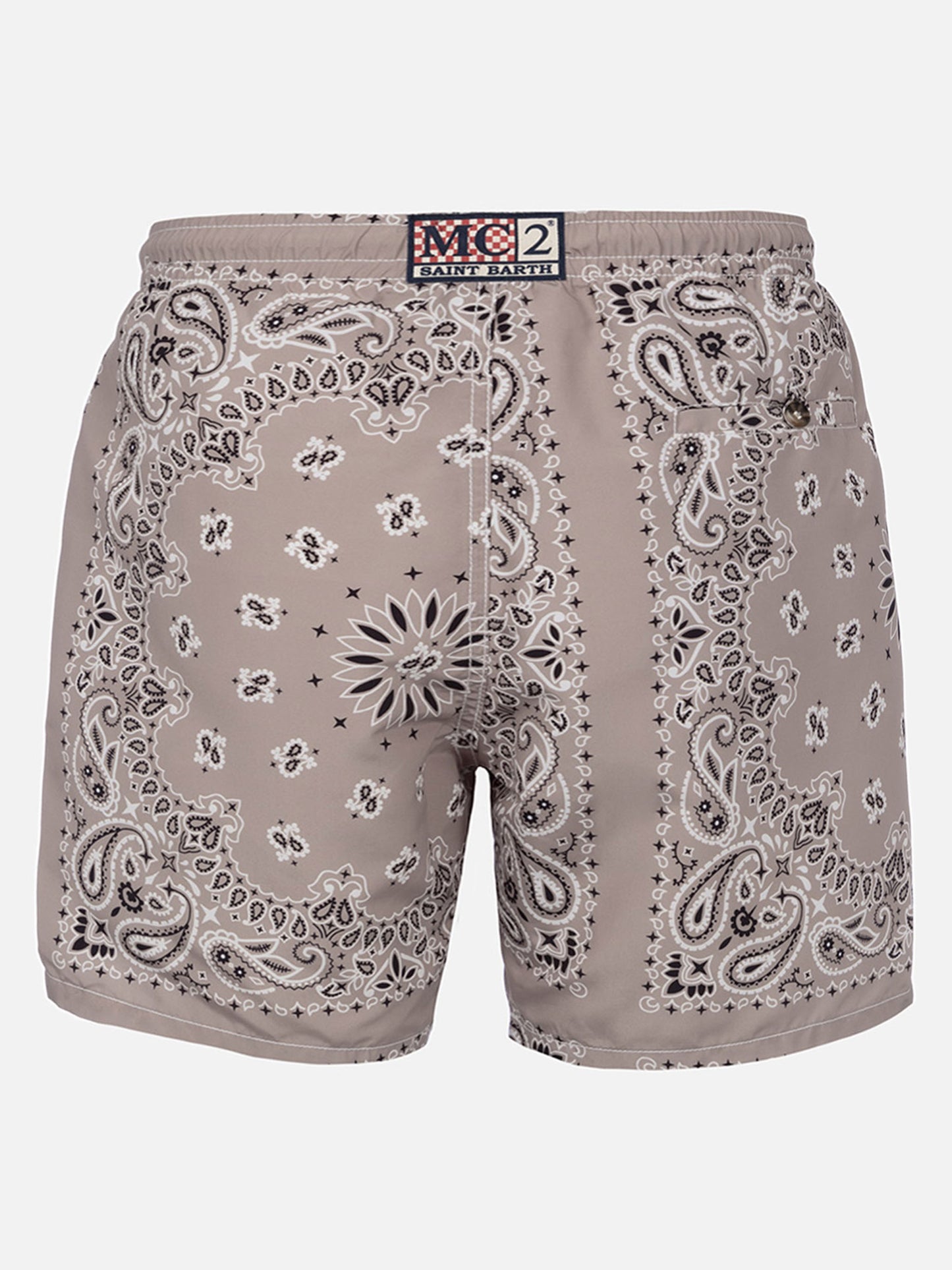 Mittellange Badeshorts Caprese mit beigem Bandanna-Print