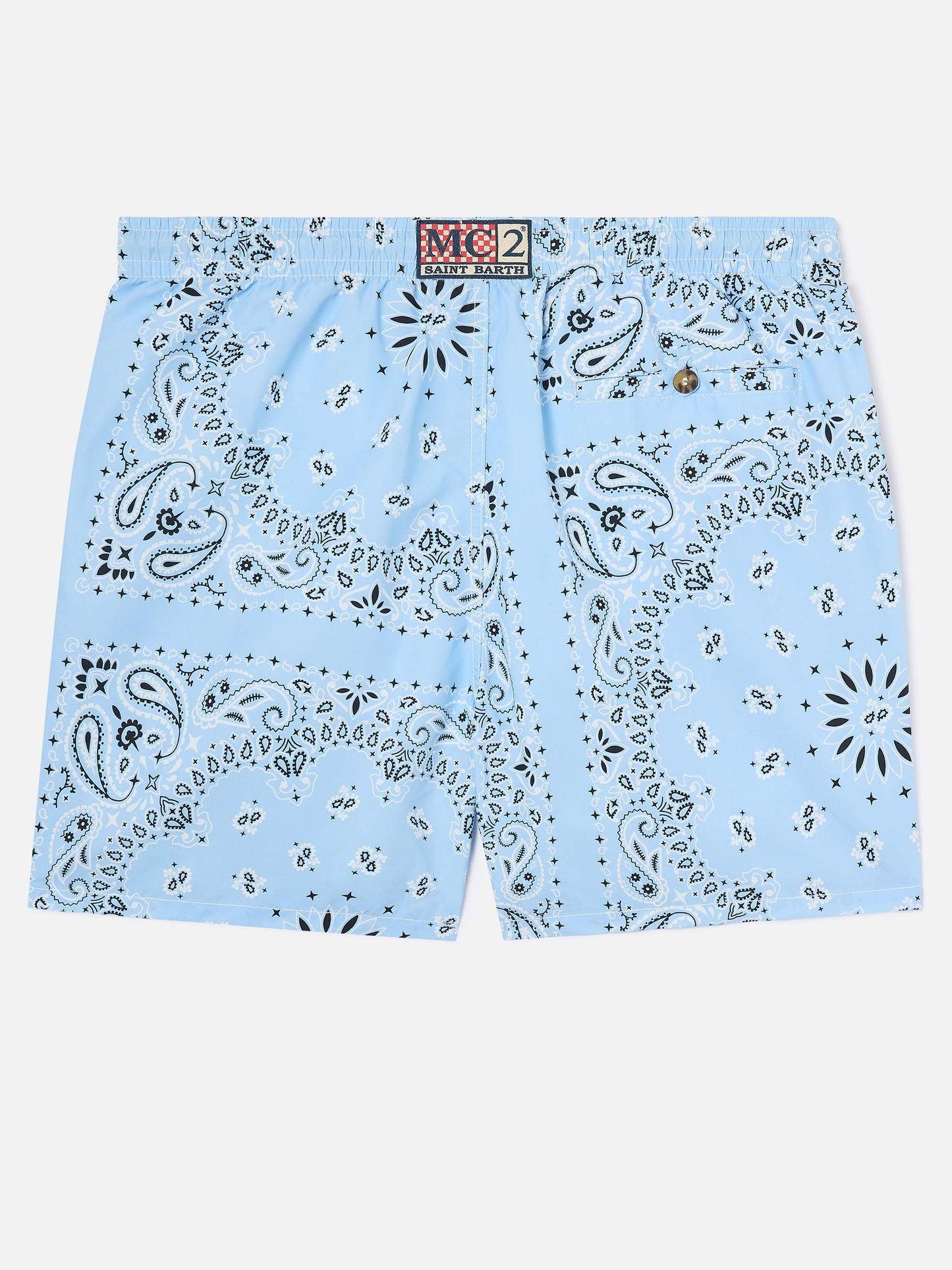 Caprese-Badeshorts mit hellblauem Bandana-Print 