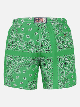 Man swim shorts with green bandanna print