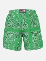 Man swim shorts with green bandanna print