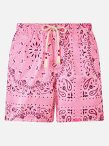 Herren-Badeshorts mit rosa Bandana-Aufdruck