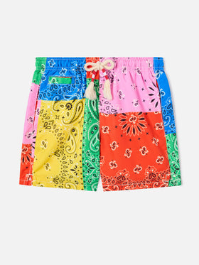 Costume da bagno da bambino con stampa bandana multicolore