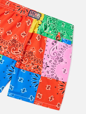 Costume da bagno da bambino con stampa bandana multicolore
