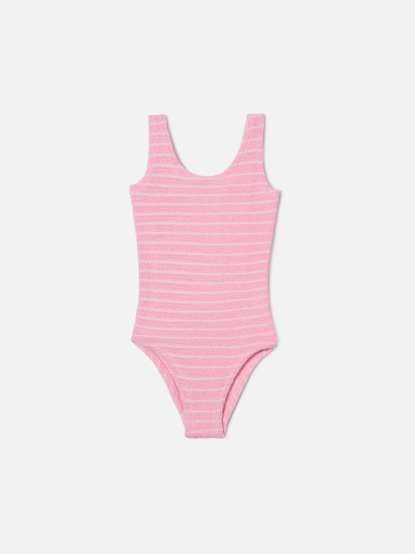 Costume intero Cara in tessuto crinkle a righe rosa e bianche