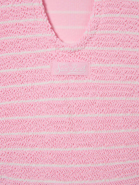 Costume intero Cara in tessuto crinkle a righe rosa e bianche