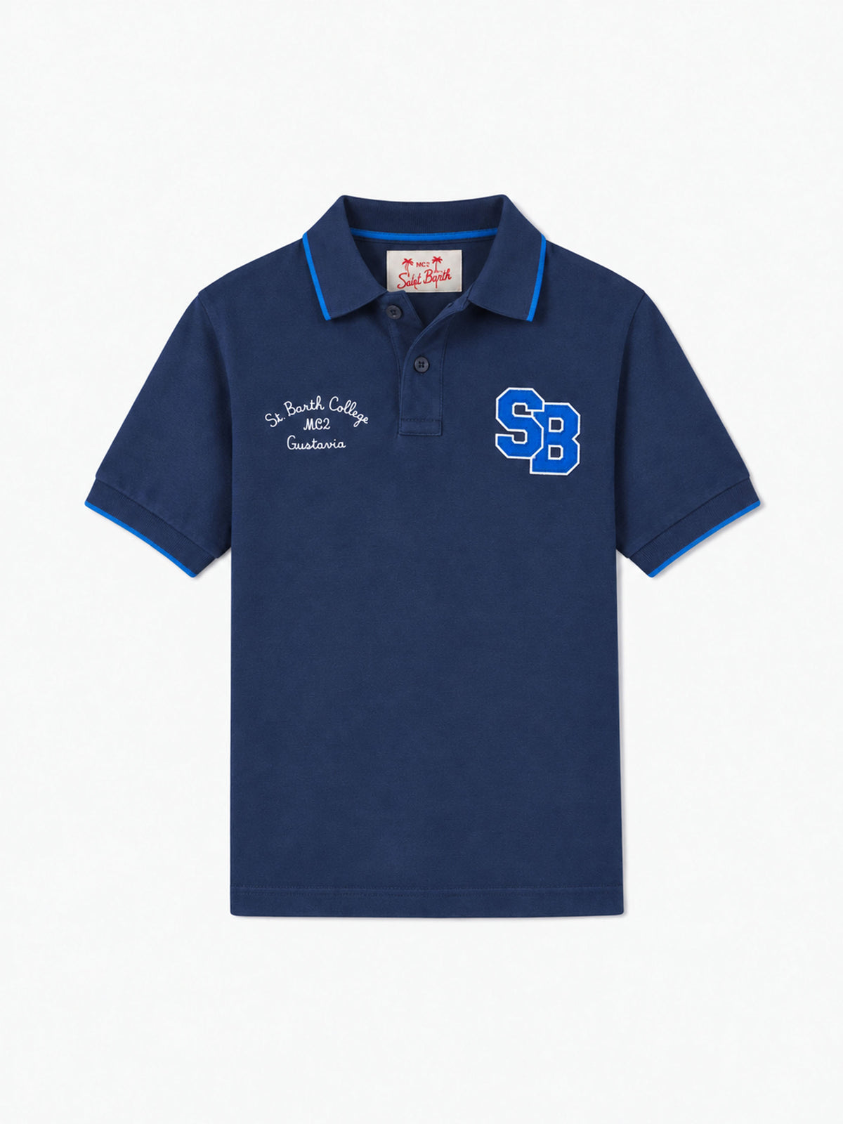 Polo Cardiff Jr blu in piquet con ricamo