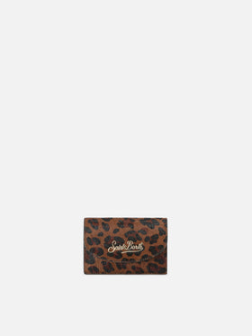 Leather card holder with leopard print