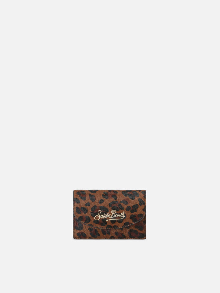 Portacarte in pelle con stampa leopardata