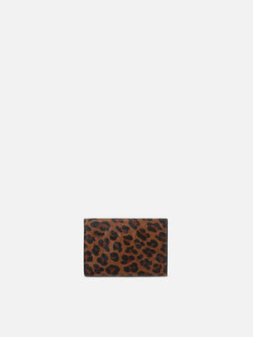 Leather card holder with leopard print