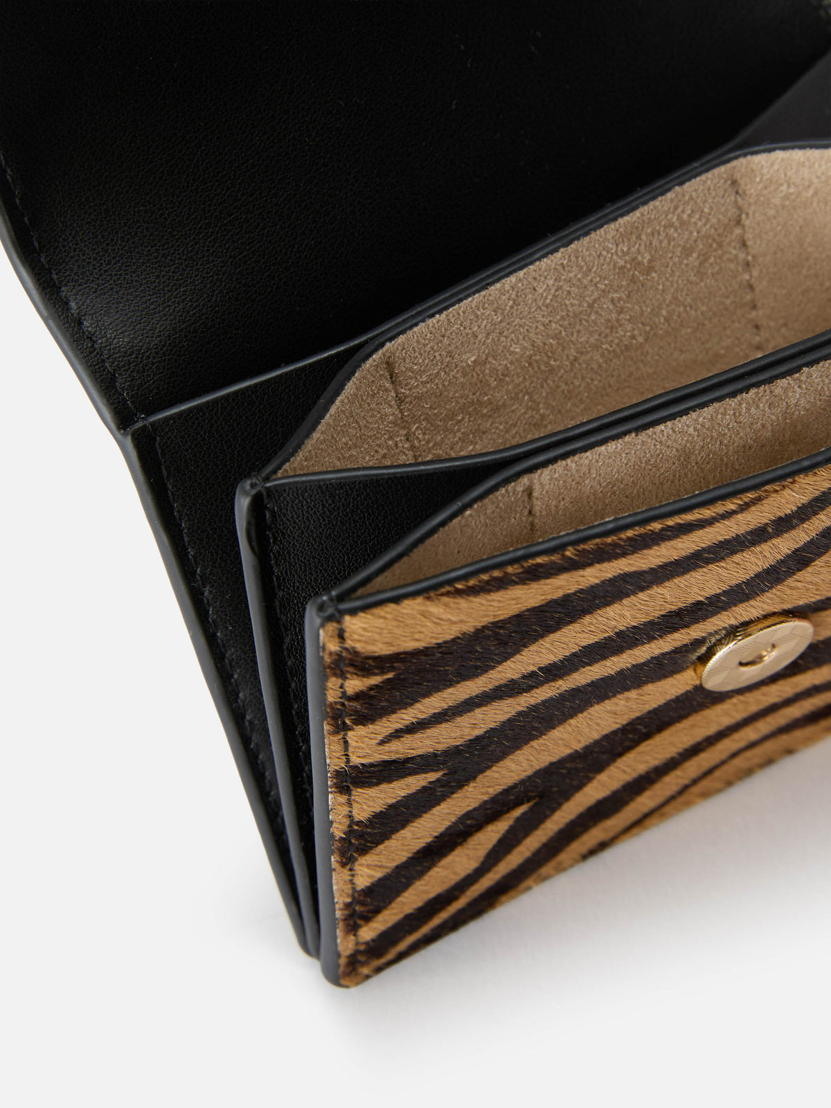 Leather card holder with zebra print
