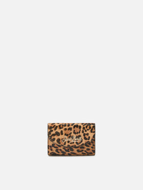 Portacarte Card Holder in pelle spazzolata e cavallino leopardato