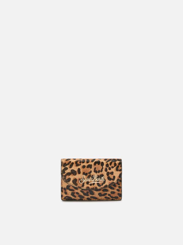 Portacarte Card Holder in pelle spazzolata e cavallino leopardato