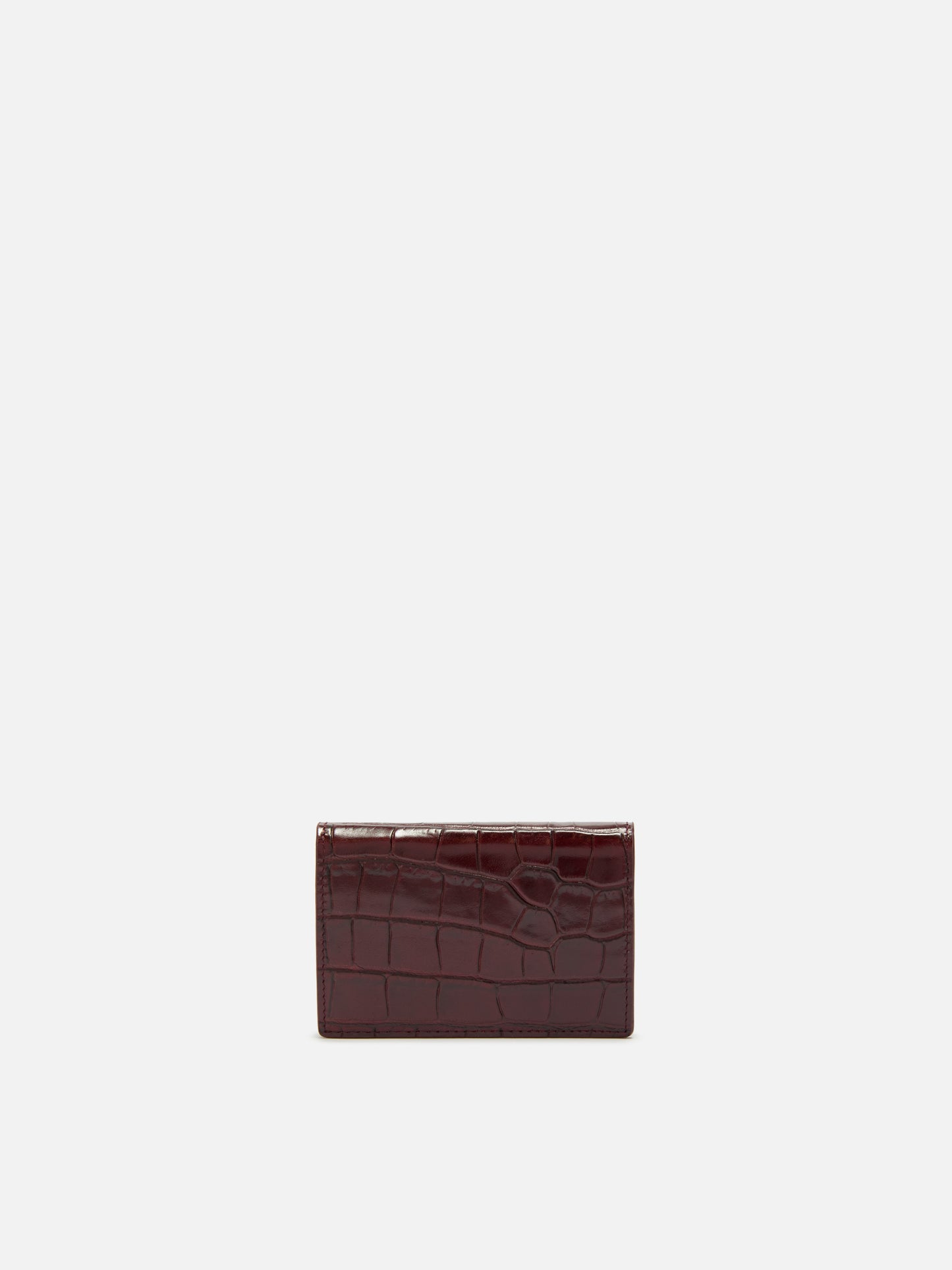 Card Holder in crocodile-print bordeaux leather