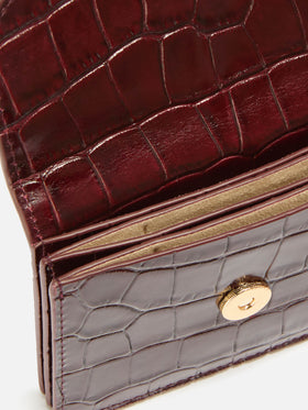 Card Holder in crocodile-print bordeaux leather