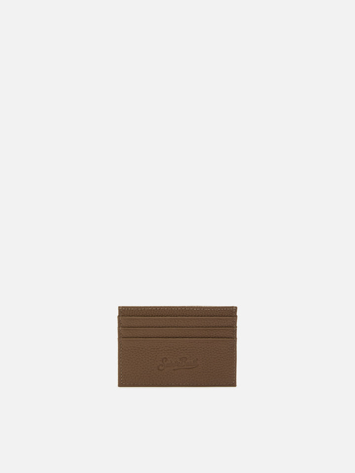 Portacarte Card Holder in pelle martellata marrone