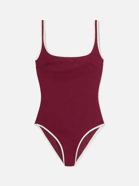 Costume intero Cassandra String bordeaux con dettagli a contrasto