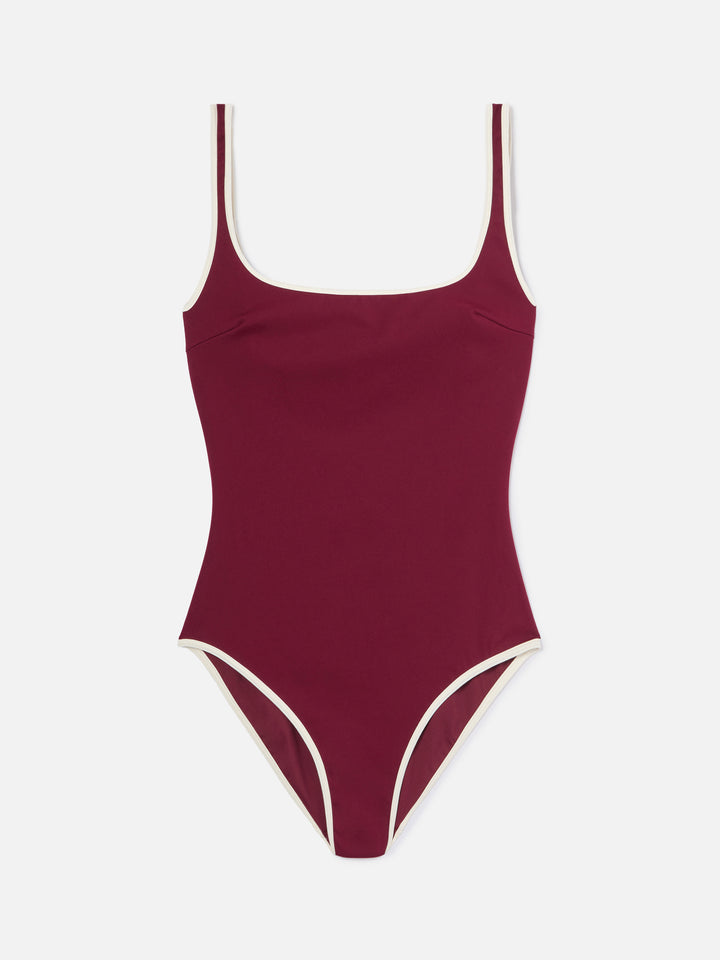 Costume intero Cassandra String bordeaux con dettagli a contrasto
