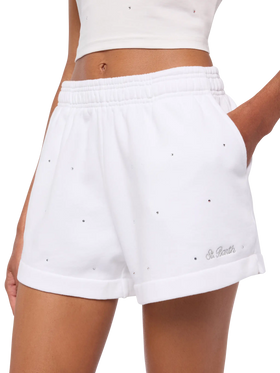 Cate white cotton pull up shorts with striped rhinestone embellishment - MC2 Saint Barth