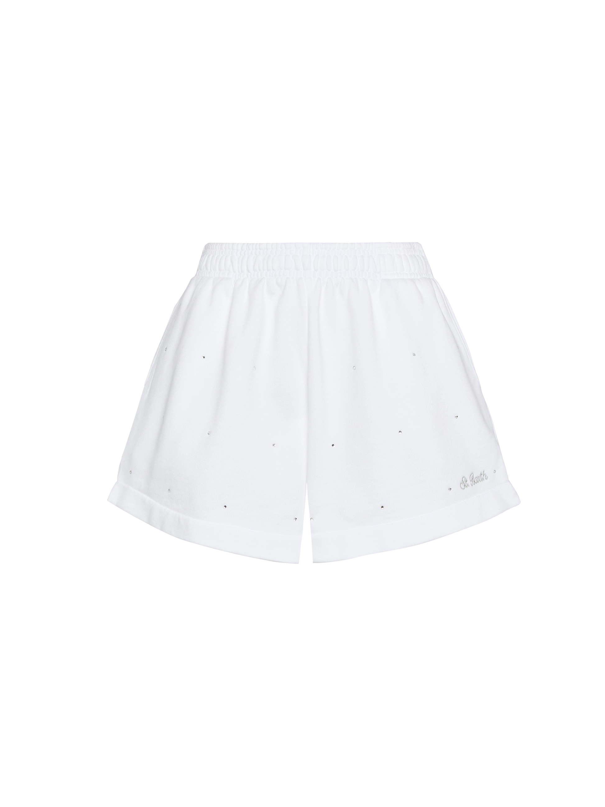 Cate white cotton pull up shorts with striped rhinestone embellishment - MC2 Saint Barth