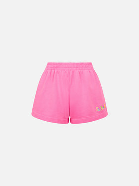Pantaloncini donna in cotone rosa fluo