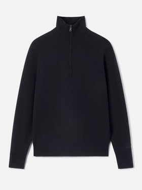 Maglia Capucine nera in lana con mezza zip