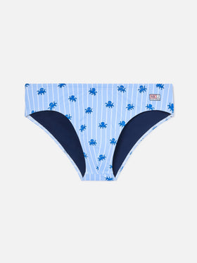 Slip mare Cayo a righe azzurre con stampa polipetti