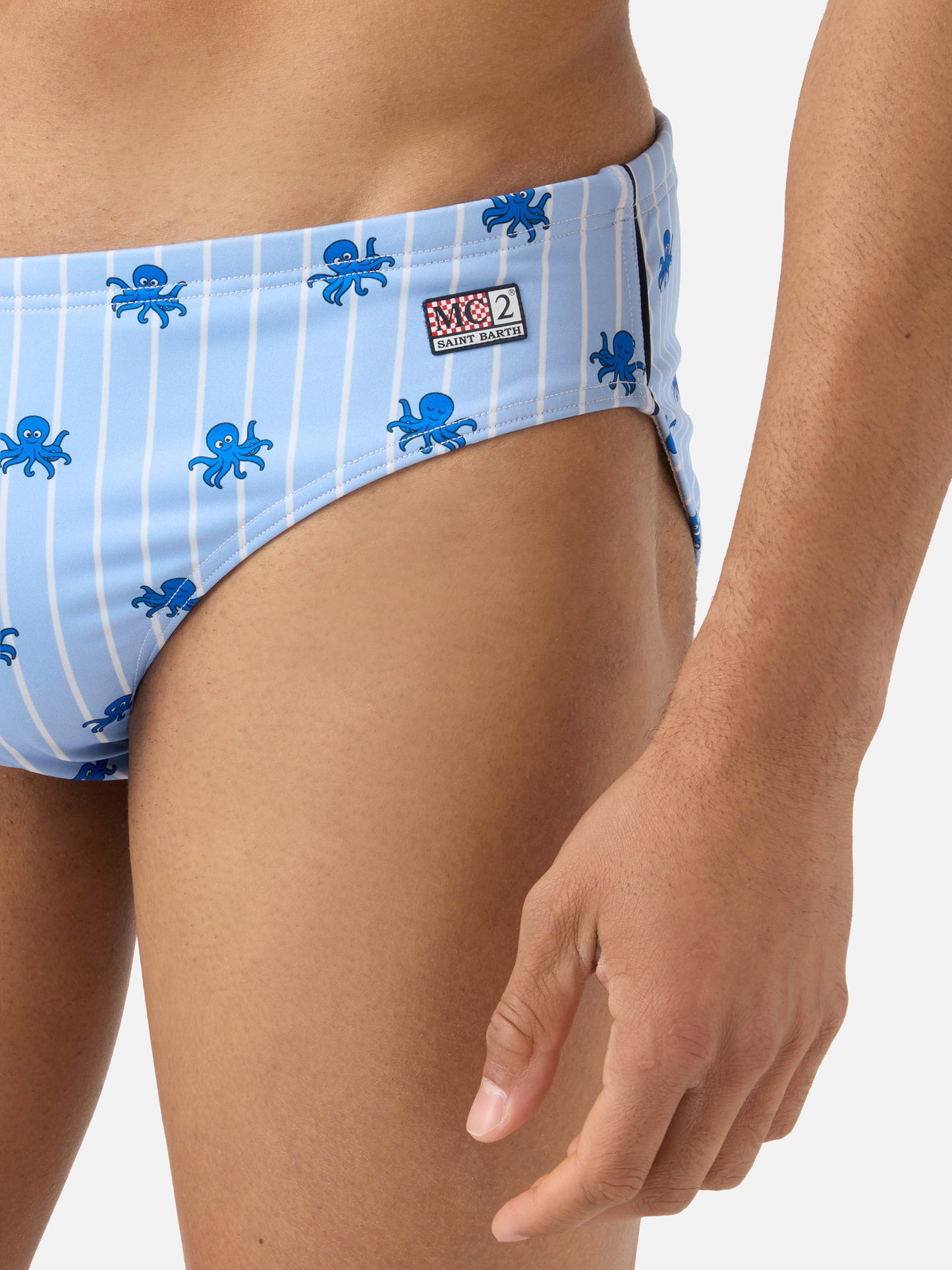 Slip mare Cayo a righe azzurre con stampa polipetti