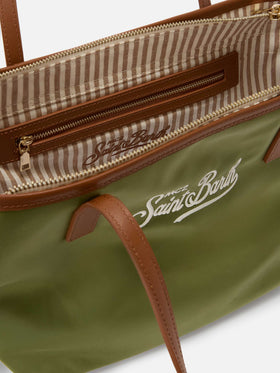 Borsa City medium in nylon verde militare