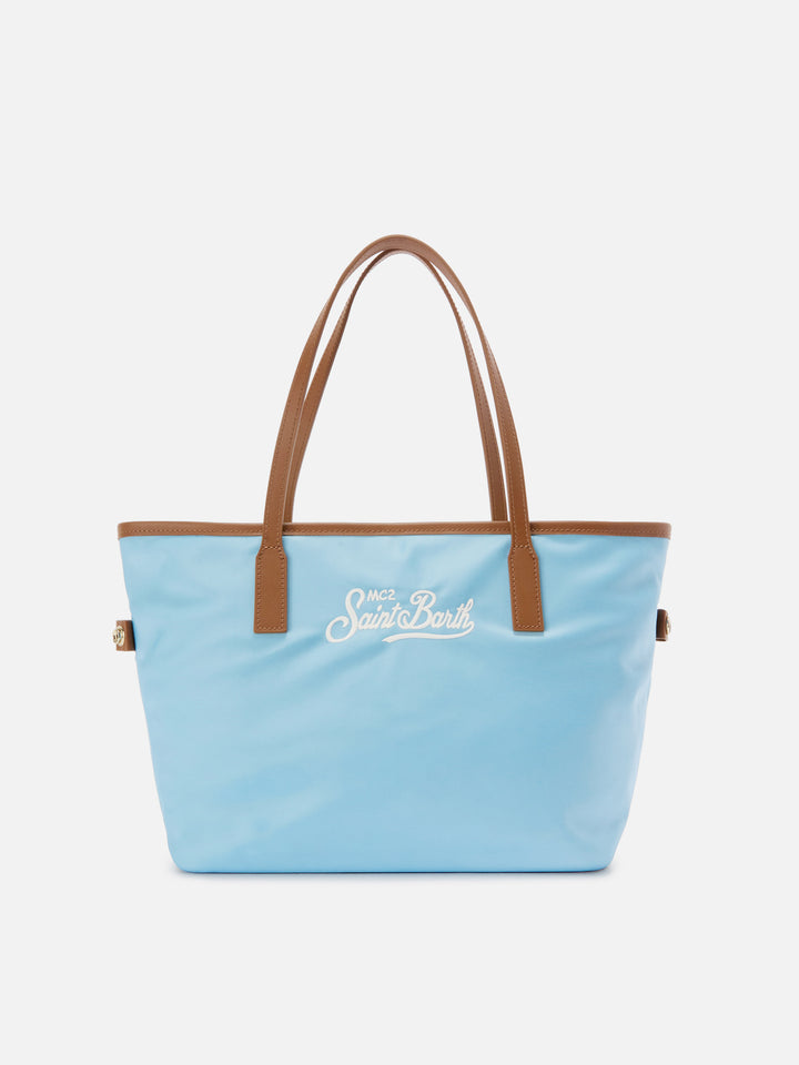 Borsa City medium in nylon azzurro