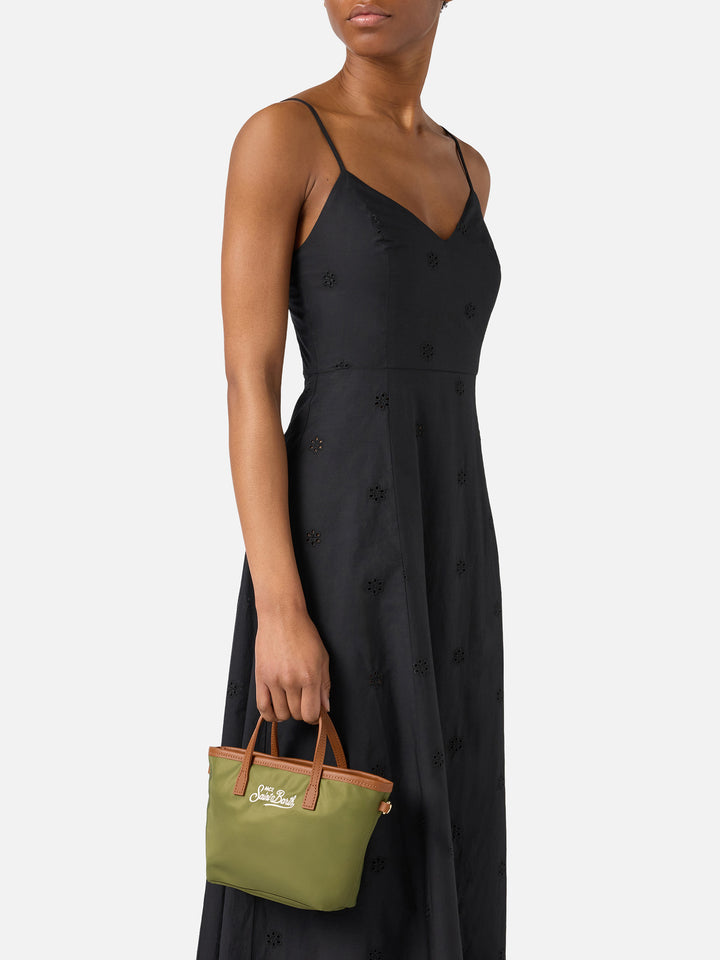 Borsa City mini in nylon verde militare