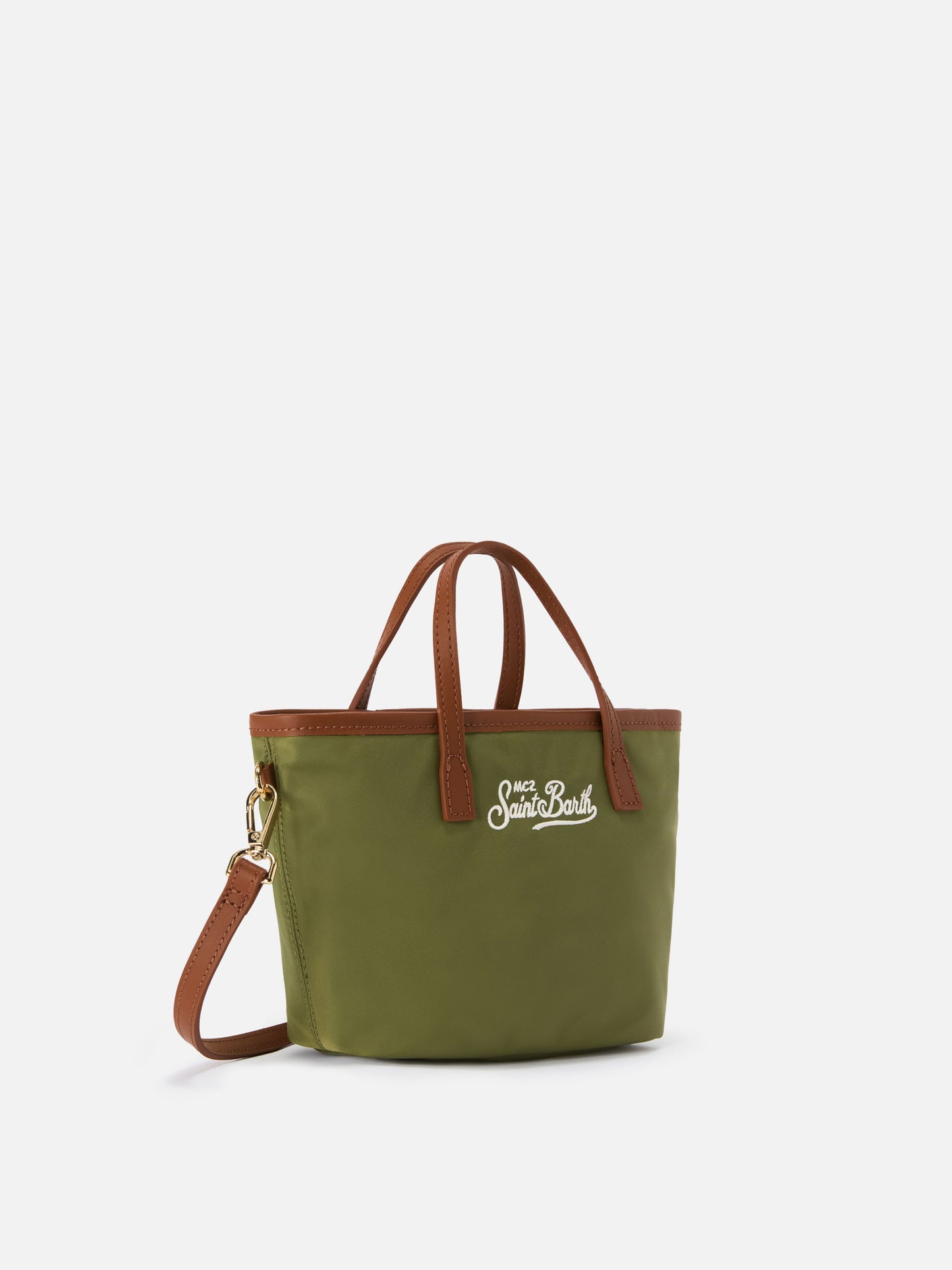 Borsa City mini in nylon verde militare