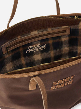 Brown Large City waxed bag with logo embroidery