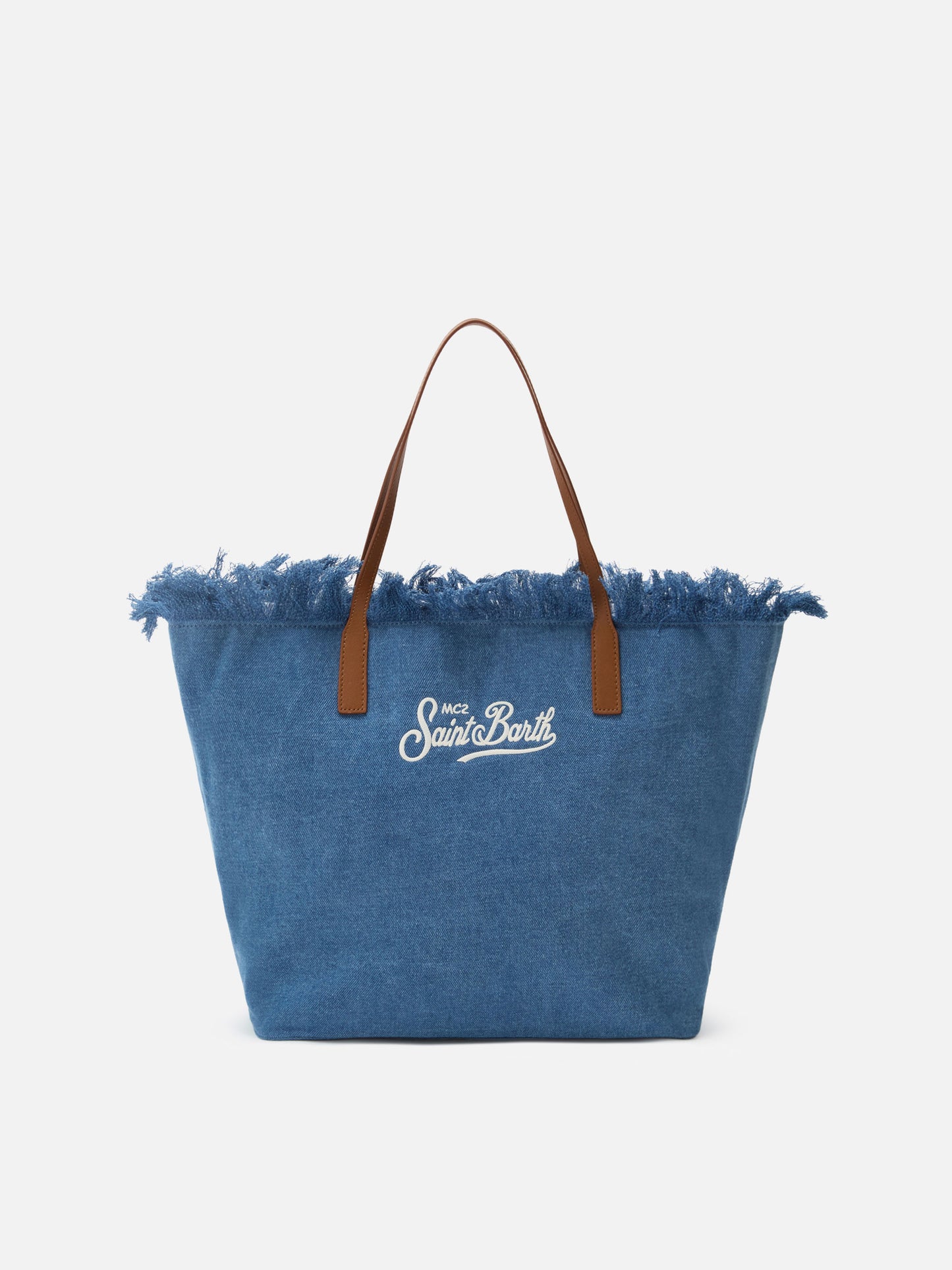 Borsa City regular in tessuto denim con frange