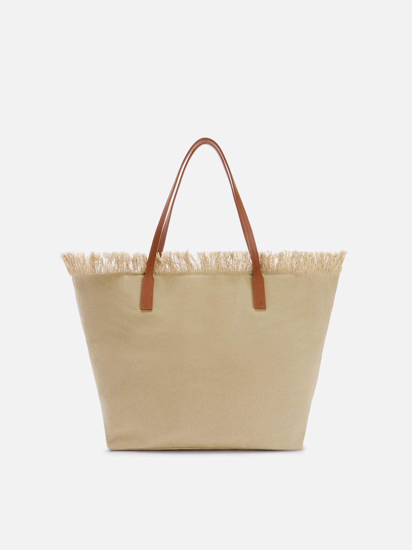 Borsa City regular in canvas beige con frange