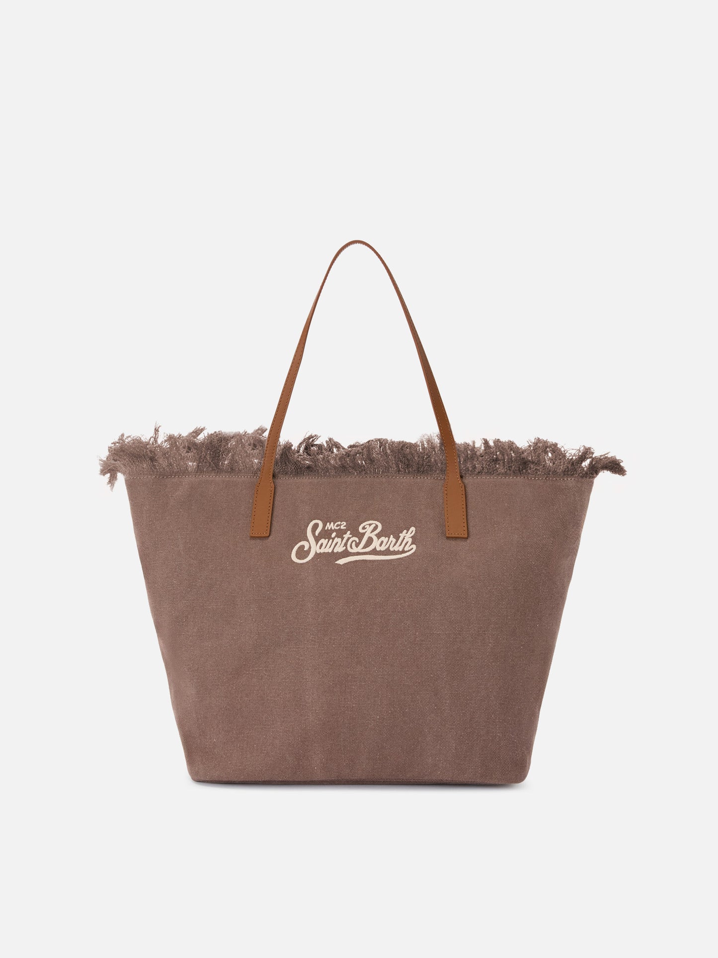 Brown regular City canvas bag with fringes