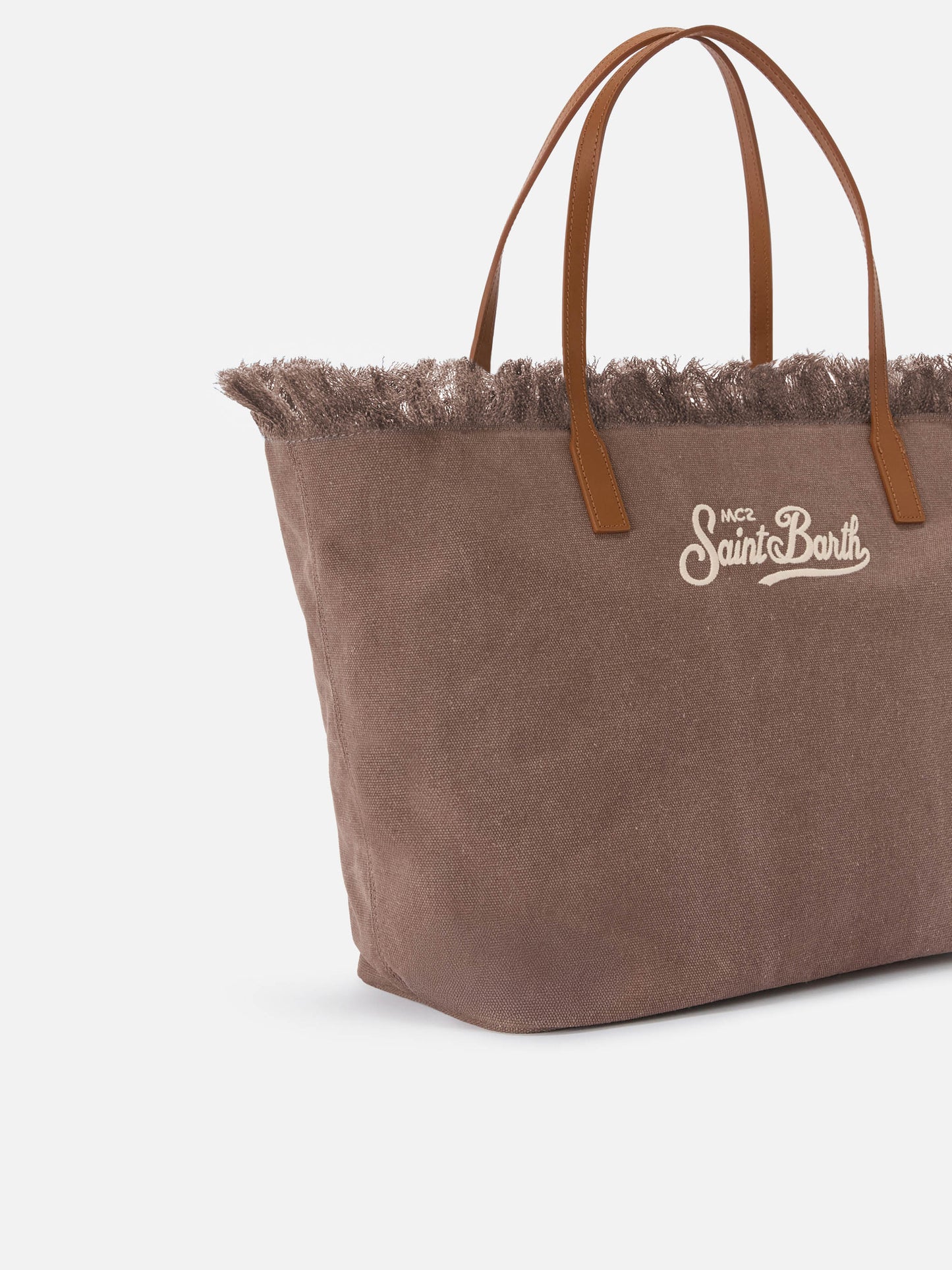 Brown regular City canvas bag with fringes