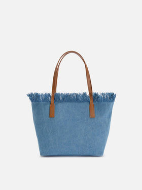 Borsa shopper City medium in tessuto denim con frange