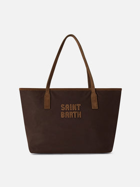Braune gewachste Medium City Tasche mit Logo-Stickerei 