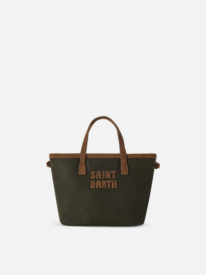 Bolso Mini City encerado verde militar con bordado del logotipo 