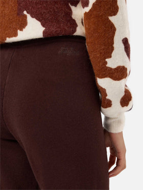 Cambon Palazzo-Hose aus reiner Wolle, braun, hoher Bund mit Kordelzug