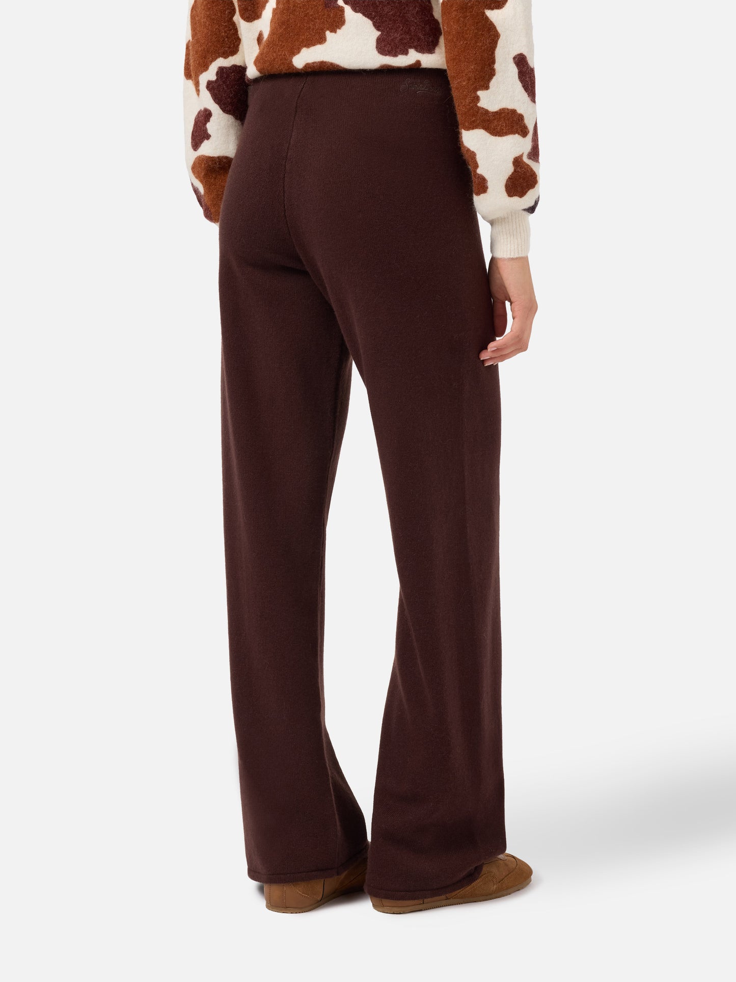 Cambon Palazzo-Hose aus reiner Wolle, braun, hoher Bund mit Kordelzug